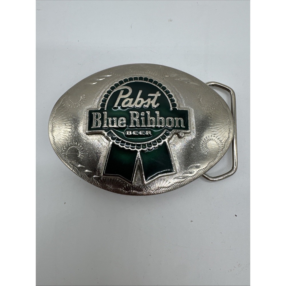 Pabst Blue Ribbon Beer - Enameled Pewter Belt Buckle Cowboy